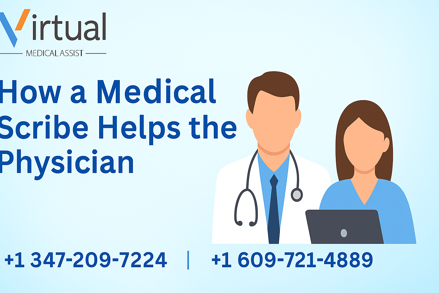 Virtual Medical Assist – A male doctor and female assistant working together to manage patient documentation.